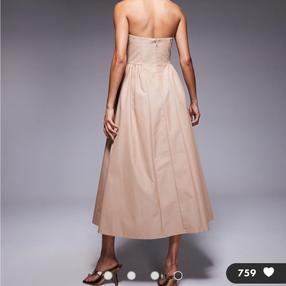 ASOS Design structured frill bust midi dress in stone - Picture 4 of 15